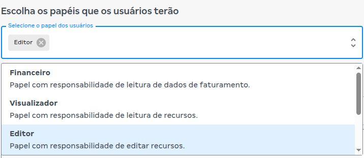 Selecione o papel "Editor"