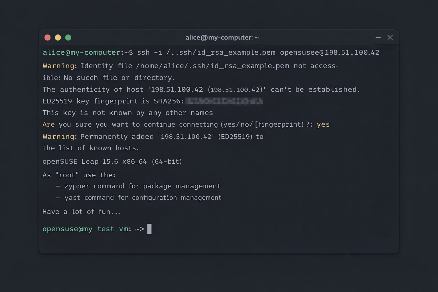Console - usuário padrão para acesso SSH